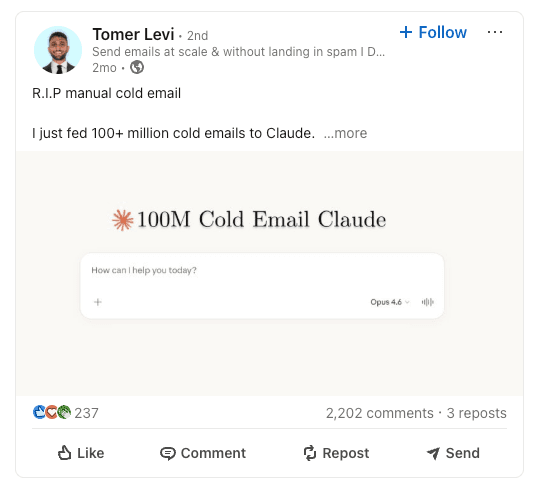 LinkedIn post by Tomer Levi with 2,202 comments